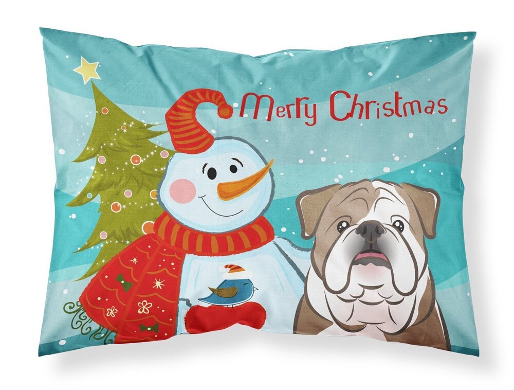 4974 BB1839PILLOWCASE Snowman with English Bulldog Fabric Standard